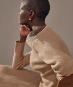 Pull Ezia, col bateau côtelé marron moka