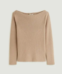 Pull Ezia, col bateau côtelé marron moka