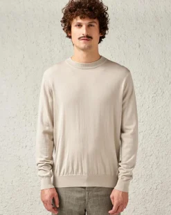 Pull fin 100% Laine mérinos Dilliv col rond beige