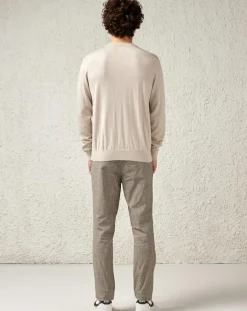 Pull fin 100% Laine mérinos Dilliv col rond beige