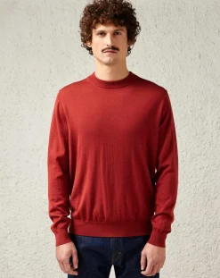 Pull fin 100% Laine mérinos Dilliv col rond brique