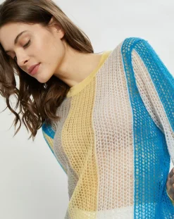 Pull fin ajouré en Mohair & Laine mélangés Fishnet multicolore