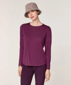 Pull Frieda 100% laine col rond violet cassis