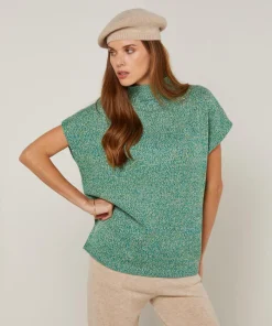 Pull Gaétane coll roulé sans manches vert