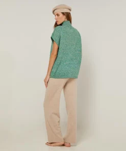 Pull Gaétane coll roulé sans manches vert