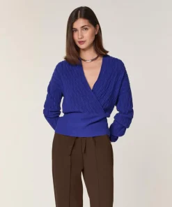 Pull Gisèle 100% Laine Cache-Cœur bleu outremer