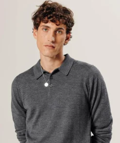 Pull Guillaume 100% laine col polo gris foncé