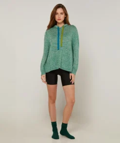 Pull Hortensia à capuche chiné vert