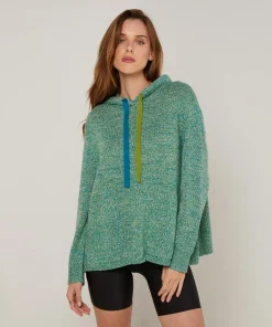 Pull Hortensia à capuche chiné vert