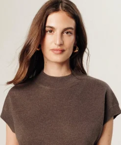 Pull Iphigénie manches courtes col montant marron havane