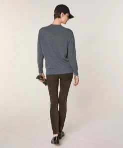 Pull Jeanne-Françoise 100% laine col montant Cotelé gris plomb
