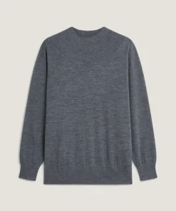 Pull Jeanne-Françoise 100% laine col montant Cotelé gris plomb