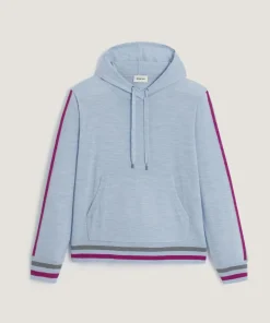 Pull Jocelyne 100% laine capuche tricolore bleu ciel