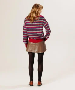 Pull Joy 100% laine col bateau rayé rose fuchsia