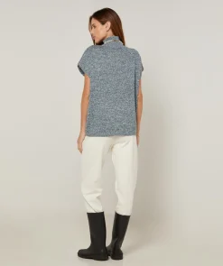 Pull Julie-Annacoll roulé sans manches bleu