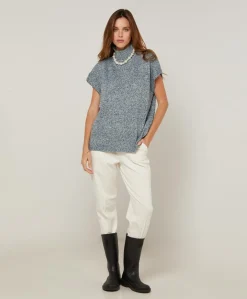 Pull Julie-Annacoll roulé sans manches bleu