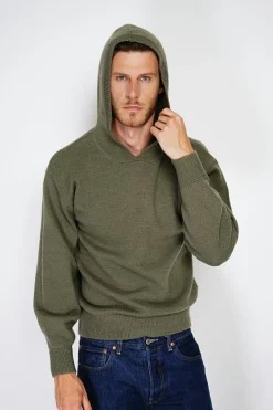 Pull large à capuche en Cachemire mélangé kaki