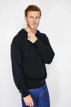 Pull large à capuche en Cachemire mélangé noir