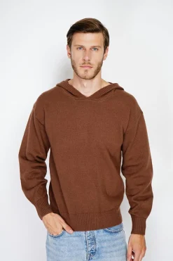 Pull large à capuche en Cachemire mélangé café