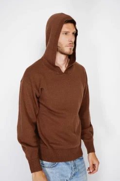 Pull large à capuche en Cachemire mélangé café