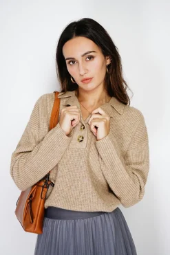 Pull large en Cachemire mélangé col polo désert