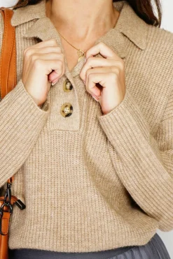 Pull large en Cachemire mélangé col polo désert