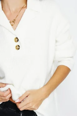 Pull large en Cachemire mélangé col polo naturel