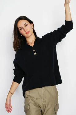 Pull large en Cachemire mélangé col polo noir