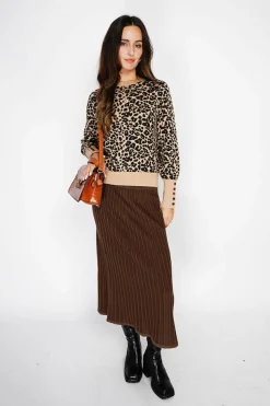 Pull large en Cachemire mélangé col rond léopard camel/marron