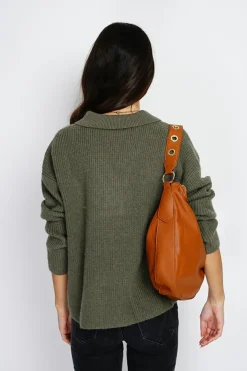 Pull large en Cachemire mélangé col polo kaki