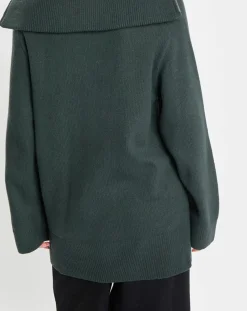 Pull long en Laine mélangé vert foncé