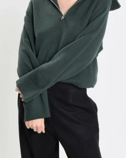 Pull long en Laine mélangé vert foncé