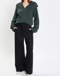 Pull long en Laine mélangé vert foncé