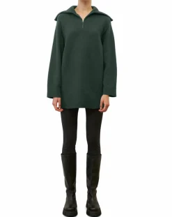 Pull long en Laine mélangé vert foncé