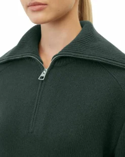 Pull long en Laine mélangé vert foncé