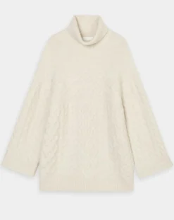 Pull long en Laine mélangée torsades écru