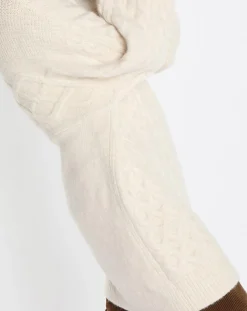 Pull long en Laine mélangée torsades écru