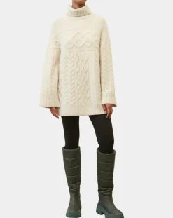 Pull long en Laine mélangée torsades écru