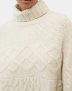 Pull long en Laine mélangée torsades écru
