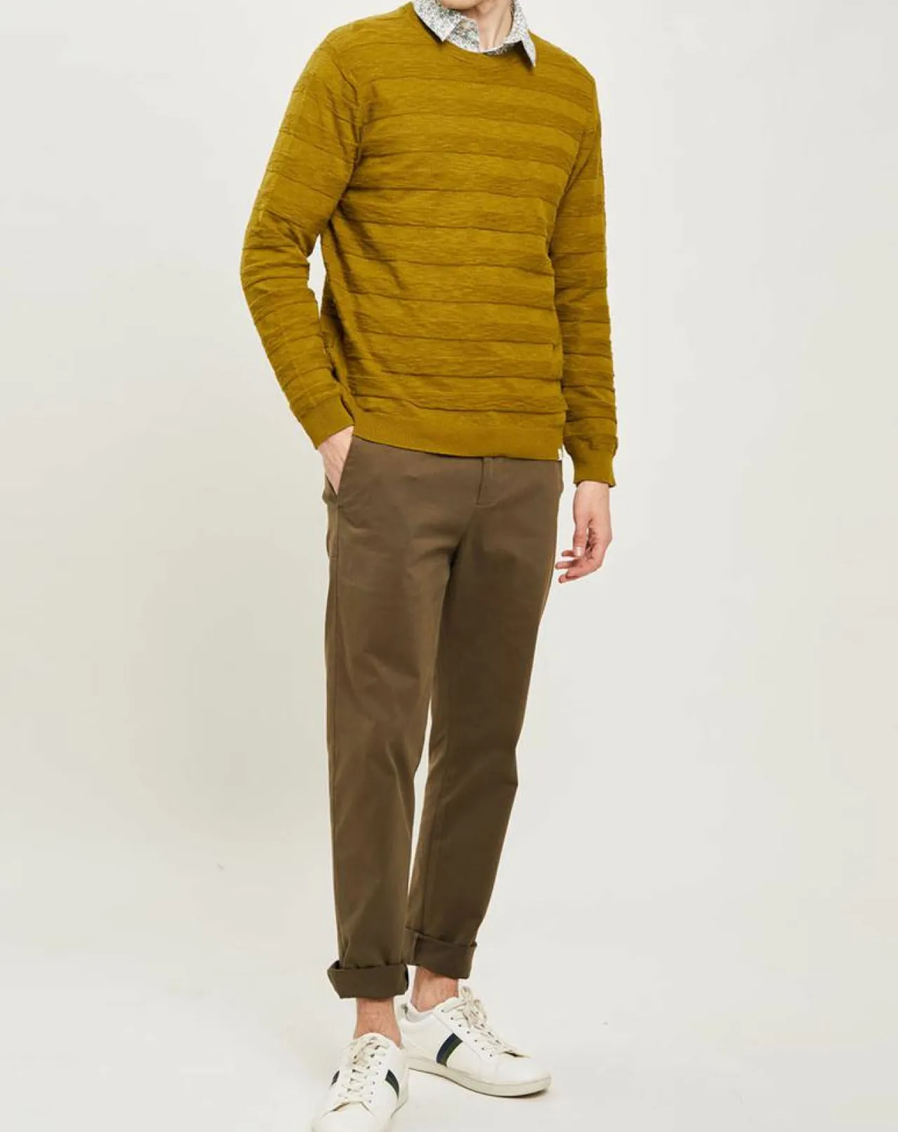 Pull Orio rayures texturées olive