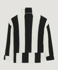 Pull Pervenche en laine bicolore col montant noir