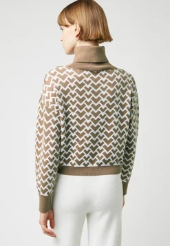 Pull Pilar court jacquard col roulé marron camel