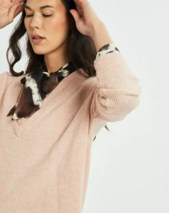 Pull Plume double col rose pâle