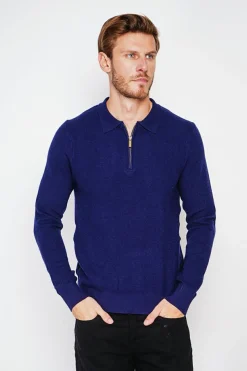Pull polo demi zippé bleu nuit