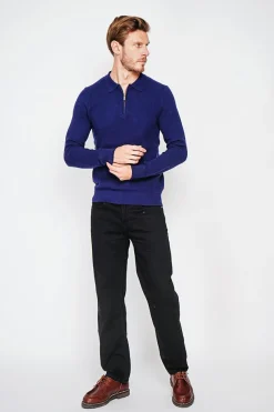 Pull polo demi zippé bleu nuit