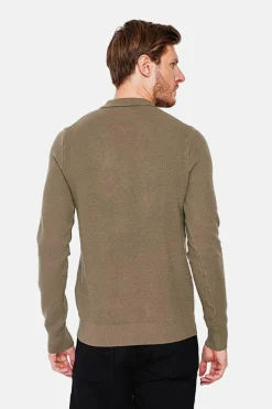 Pull polo demi zippé kaki