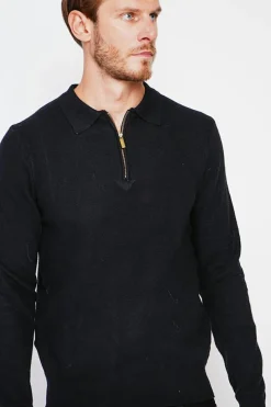 Pull polo demi zippé noir