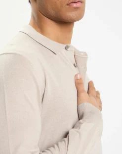 Pull polo en Laine & Soie beige