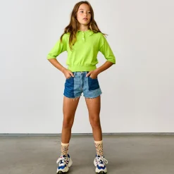 Pull polo en Maille fine de pur Coton Rean vert acide