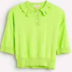 Pull polo en Maille fine de pur Coton Rean vert acide